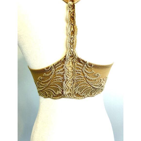 NATORI Feathers Front Close Lace T-Back Bra 34DD Beige Sexy Romantic Push Up - Picture 2 of 9